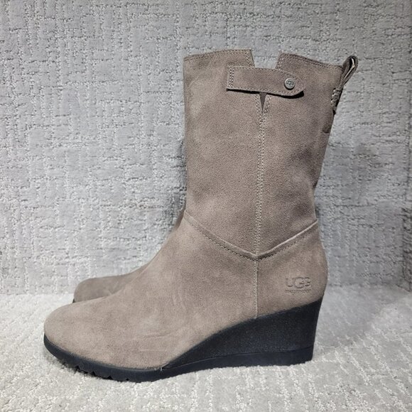 UGG Australia Potrero Women's Size 11 US Gray Suede Waterproof Wedge Boots - Picture 3 of 9